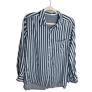 Jane + Delancey Blue and White Striped Long Convertible Sleeve Plus Size 1X